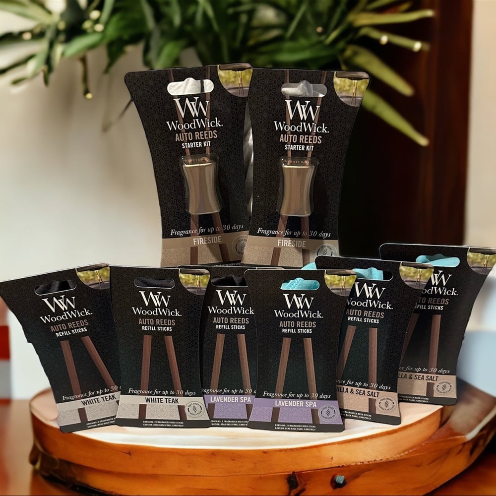 New Woodwick Auto Reed Starter Kits & 6 Packs of Refill Sticks Bundle